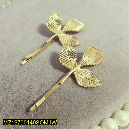 2 Pcs Three Dimensional Leaves Hairpins In Golden